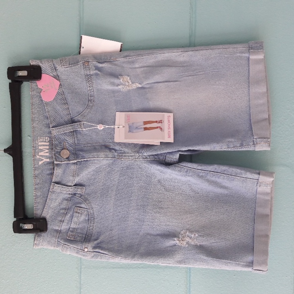 NWT  "YMI" Distressed Midi Jean Shorts Girls Size 12